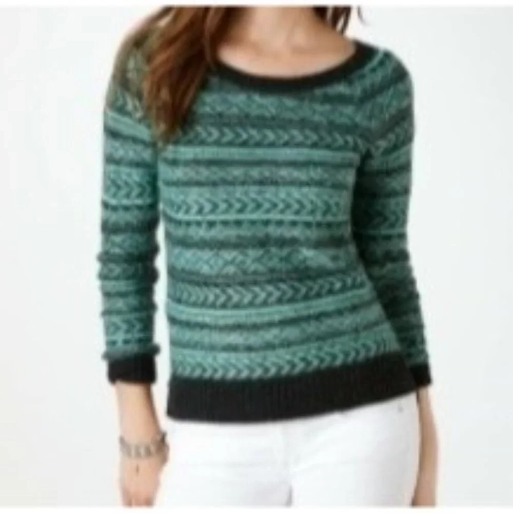 Vintage NWT American Eagle Outfitters Fair Isle Crew Neck Mint Green & Gray Cozy - Picture 1 of 7